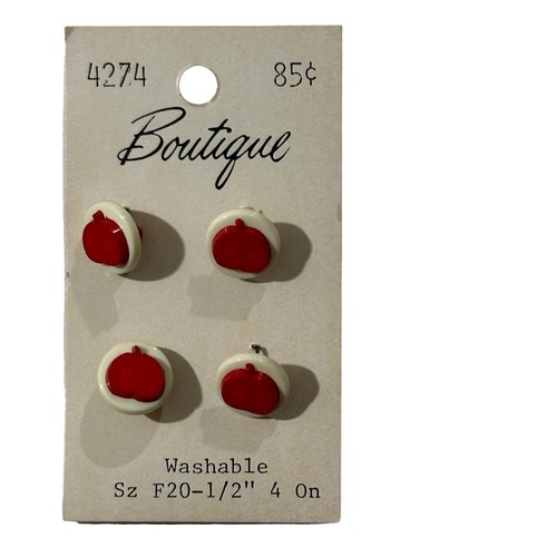 Vintage Set of 8 Boutique Washable White Red Apple Buttons Size F20 1/2” NOS - Picture 4 of 5