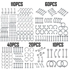 10-110Pcs Nose Hoop Stud Belly Button Ring Ear Lip Eyebrow Piercing Kit 14G 16G