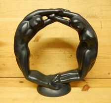 Vintage Haeger Art Deco Style Flat Black Ceramic Man Woman Couple Sculpture