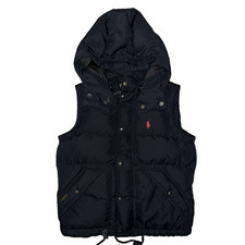 Polo Ralph Lauren Down Puffer Vest Detachable Hood Unisex Size Medium Black