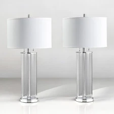 New Pair of Clear Glass Column Table Lamps Inspired by Ralph Lauren 31 in
