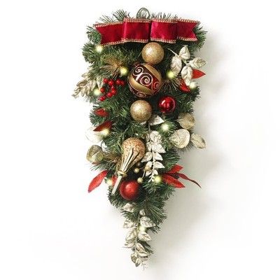 Pre-Lit Christmas Teardrop Swag for Decorating Outdoor, 24 Inch Mailbox Swag ...