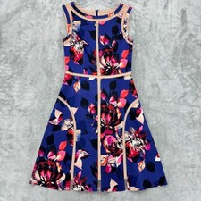 Adrianna Papell Dress 2 Floral Event Career Classic Stretch Lined Zip Blue Pink