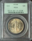 1943-P Walking Liberty Half Dollar 50C PCGS MS64 Green Holder