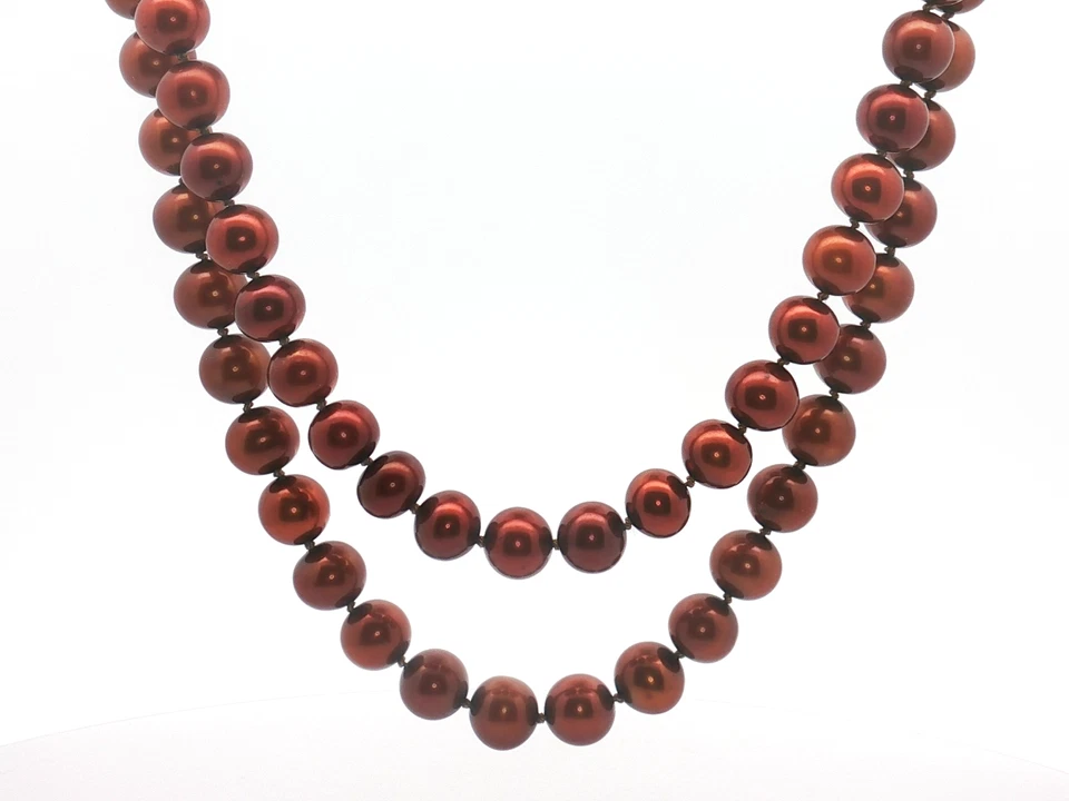 Double Row  Brown Color Pearl Necklace - Image 4 of 4
