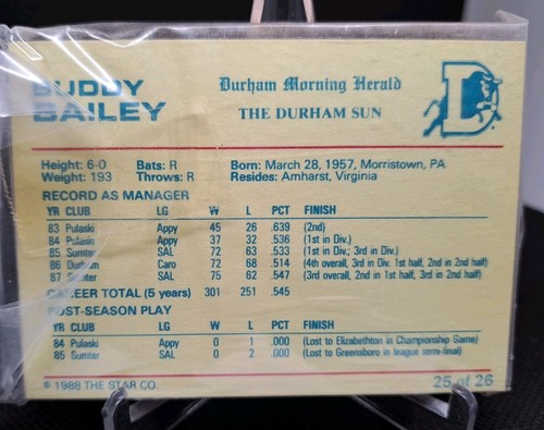 1988 STAR COMPANY DURHAM BULLS W/KEVIN COSTNER, COMPLETE 26 CARD SET 1/2000 EVER - Picture 2 of 6