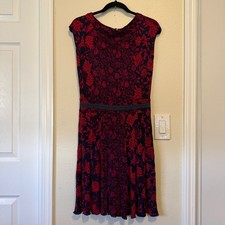 Tory Burch Red & Black Slinky Floral Drop Waist Dress Sz XS