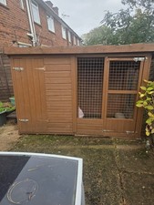 Wooden Chicken Coop House with Wire Mesh Outdoor Run Enclosure