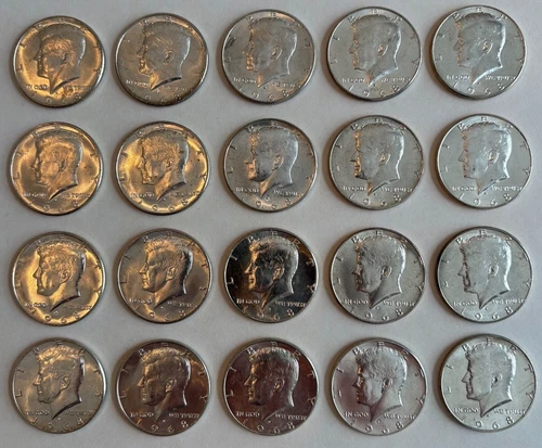 1968 D Kennedy UNCIRCULATED Half Dollars ~ 40% Silver ~ Lot of 20 ~ ROLL $10 FV