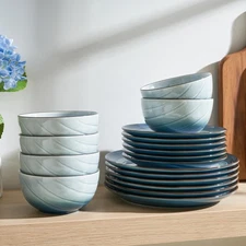 Porcelain Dinnerware Sets for 6, 18 Pieces Ceramic Plates and Bowls Sets, Han...