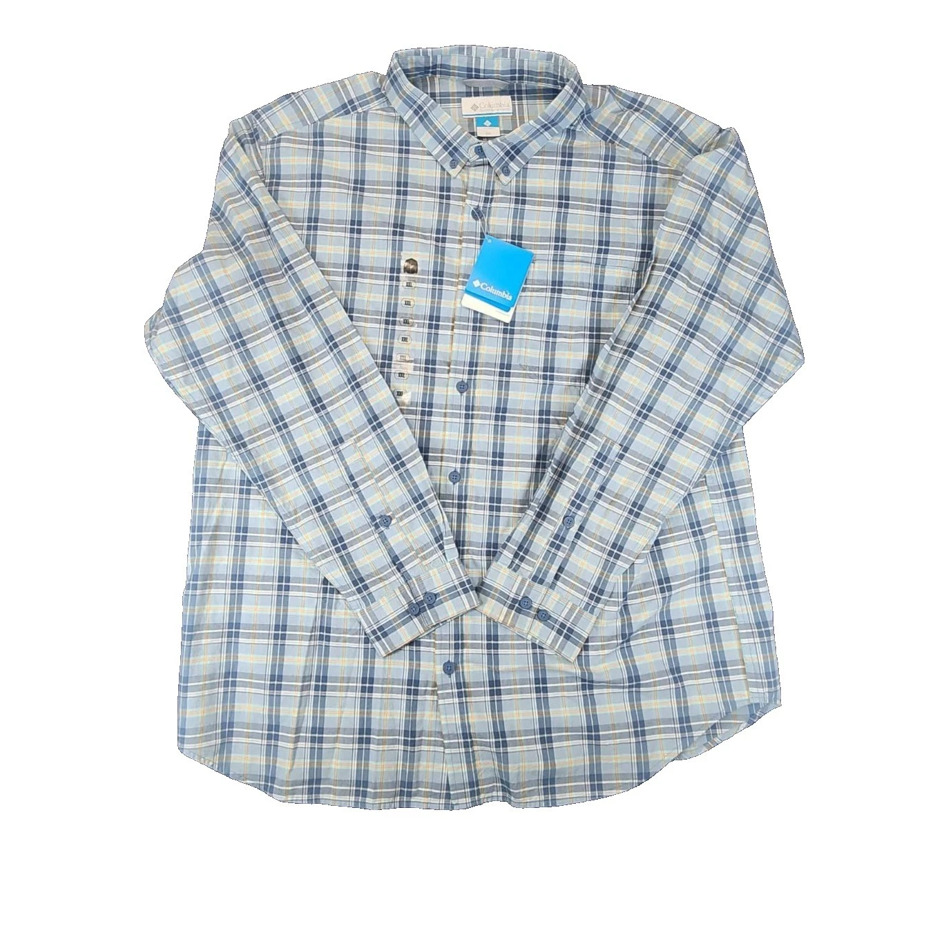Columbia Button Down Mens XXL Blue Plaid Sportswear Short Sleeve Hiking Shirt