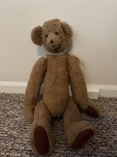 Antique Mohair Teddy Bear Early 1900s Glass Eyes Felt Paws Primitive