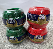 4 DMC Cebelia Crochet Cotton Thread Balls No 30 50g 2 666 Red 2 699 Green