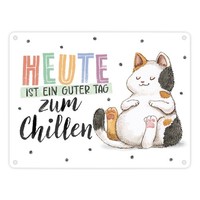 GlüCkskatze Metallschild In 15X20 Cm Mit Spruch Heute Ist Ein Guter Tag Zum
