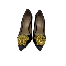 Versace Leather La Medusa Embellished Pointed Toe Pumps Heels Black Size 36