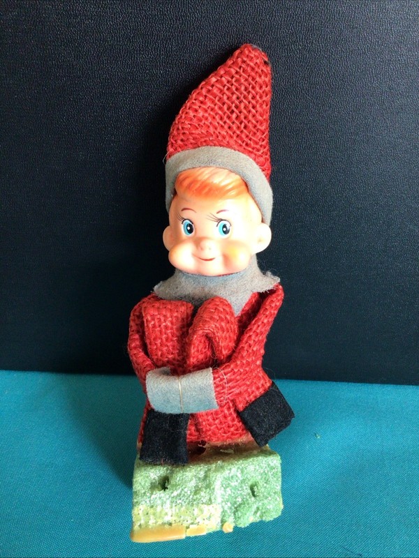 Darling Vintage In ATCO Red Burlap Pixie Elf Knee Hugger W/ Hard Plastic Face