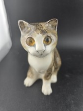 Mike Hinton Winstanley Ceramic Cat Figurine Sitting Tabby Glass Eyes, READ 