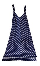 Banana Republic Navy Stripe A-Line Dress 12 Sleeveless Midi Lined Preppy Classic
