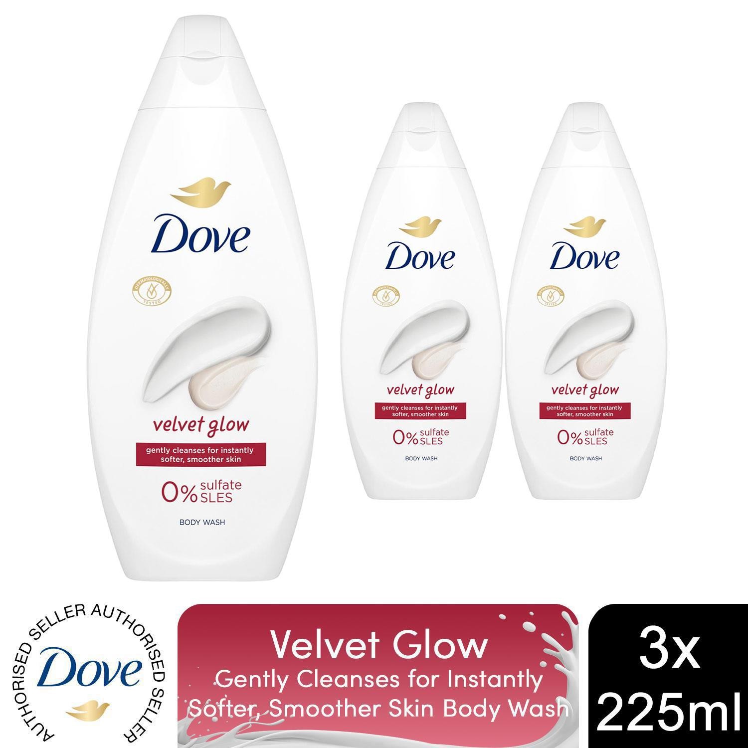 Dove Velvet Glow Body Wash 0% Sulfate SLES for Softer & Smoother Skin, 3x225ml