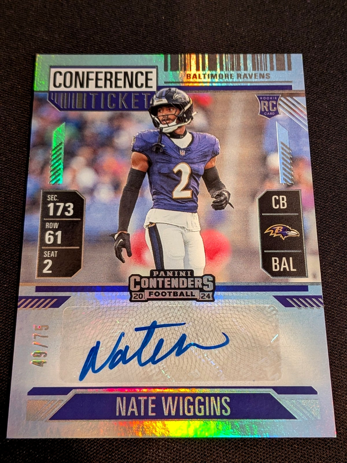 2024 contenders football Nate Wiggins Rc 49/75 Conference Ticket Auto