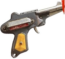 Precizoa Vintage Diecast Cap Gun Toy Pistol Silver w/ Yellow Grip