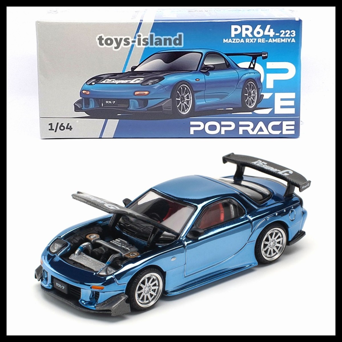 POPRACE PR64-223 MAZDA RX7 RE-AMEMIYA WIDEBODY BLUE CHROME 1/64