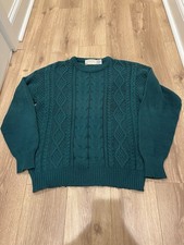 Lord Jeff Vintage Men's Size Medium Green Cotton Fisherman Cable Knit Sweater
