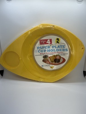 Wilpak Unbreakable Plastic Paper Plate Cup Holder Yellow Set Of 4 Vintage Picnic