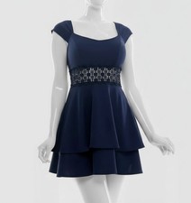 B. Darlin Women's Blue Lace-Trim Cap-Sleeve A-Line Dress Juniors Size 5/6