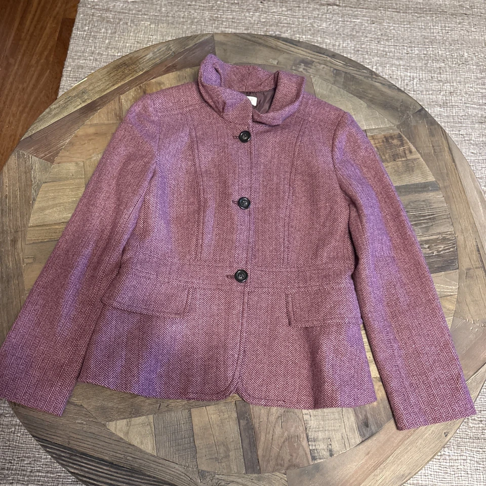 J. Blazer de tweed a medida Crew talla 4 mezcla de lana borgoña cuarzo espiga Foto 2 de 4