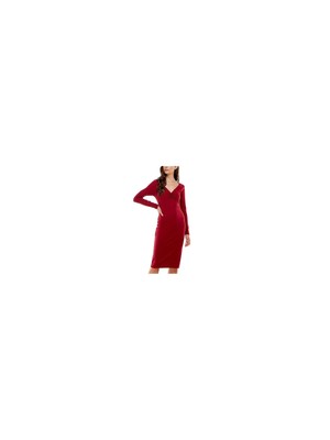 PLANET GOLD Womens Long Sleeve V Neck Knee Length Cocktail Sheath Dress