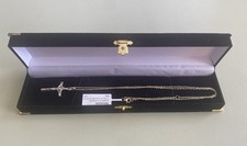 14K Solid Yellow & White Gold Cross Pendant With Chain 22.0"