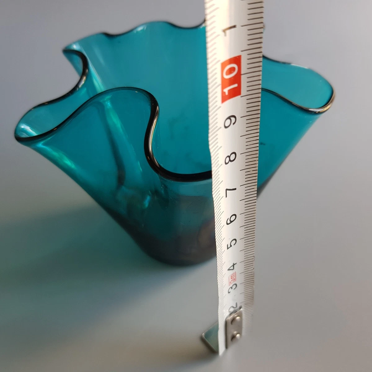 Venetian art glass handkerchief vase turquoise blue 9cm hand blown 1960s Italy