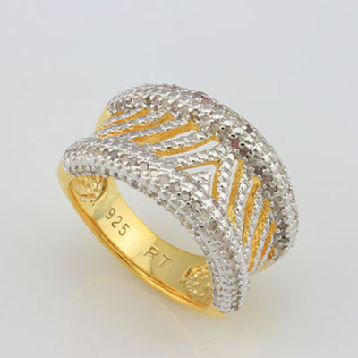 WUNDERBARER RING 0,97 CTW ECHTER DIAMANT 18 K GELBGOLD ÜBER STERLINGSILBER
