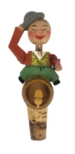 Vintage Wooden Bottle Stopper Articulated Man Tipping Hat Keg Mechanical Video