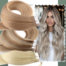 Tape in Real Remy Hair Extensions Skin Weft Straight 200G Long Full Head Salon