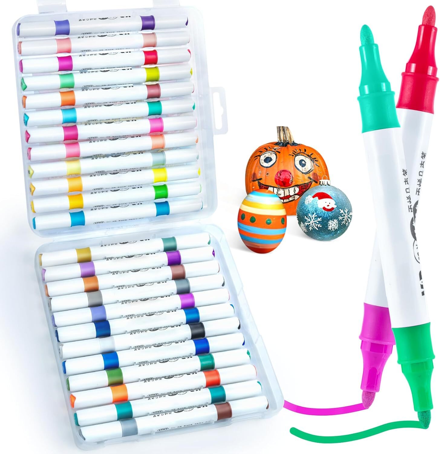 48-Color Dual-Tip Acrylic Paint Markers with Double Colors for Art & Craft
