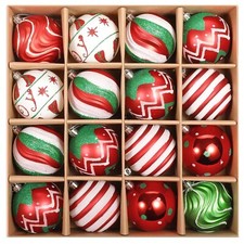 Christmas Tree Ball Ornaments Set, 16ct Red Green and White 3.15 Inch Christm...