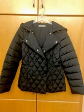 Stefanel Italy Womens Hooded Double Breasted Quilted Black Jacket Size S