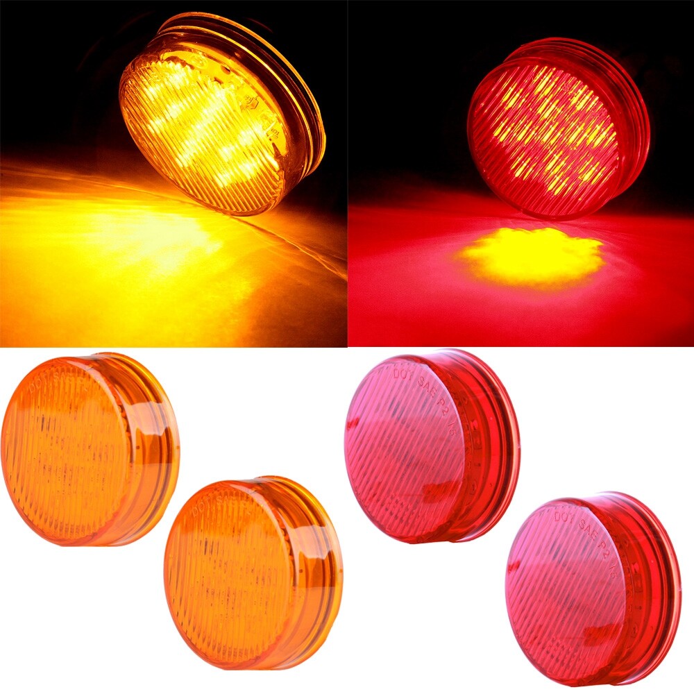 2.5 Inch Round 13-LED Red and Amber Side Marker Light for Trucks and Trailers