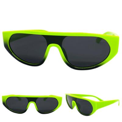 Contemporary Modern Futuristic Shield Rave SUNGLASSES Neon Green