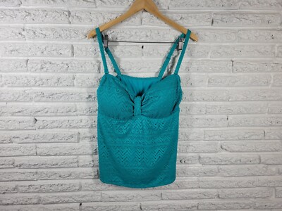 Catalina Swim Top 2X Plus Size Aqua Blue Tankini Lace Accents Adjustable Straps