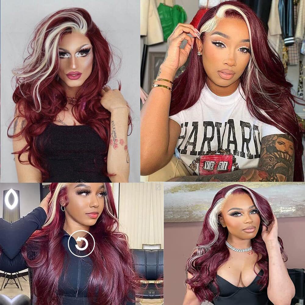 Burgundy Red Blonde Highlight Lace Front Wig Glueless Soft Synthetic Hair