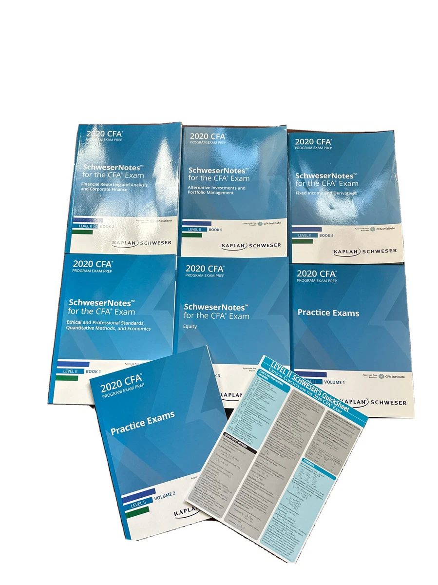 CFA Level 2 Kaplan Schweser 2020 Practice Exams 1-2 Exam Prep Vol 1-5 QuickSheet