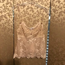 Claire Pettibone Blush Pink Floral Lace Tank Cami Top Size Large L