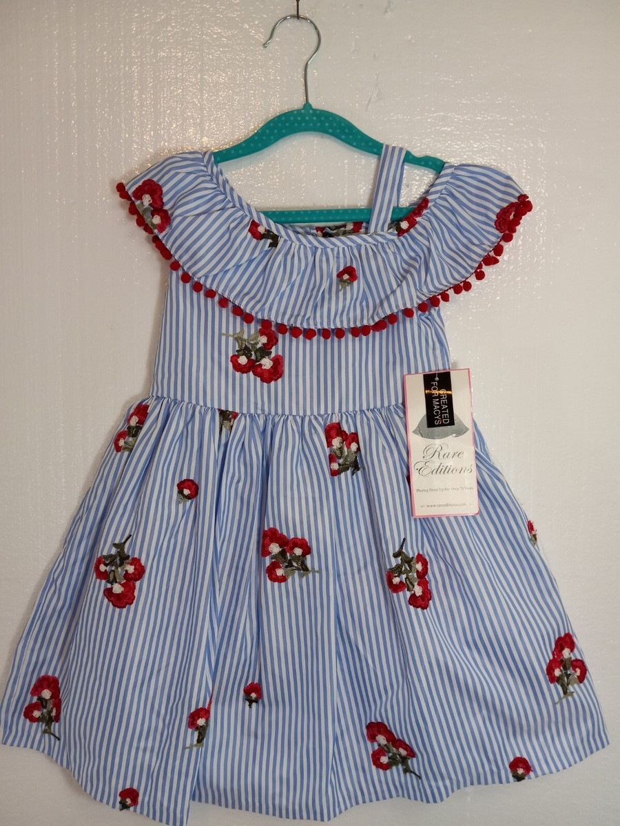 Rare Editions Girls Dress Size Five Blue Pinstripe Flowers Rare Editions Girls Dress Size Five Blue Pinstripe Flowers