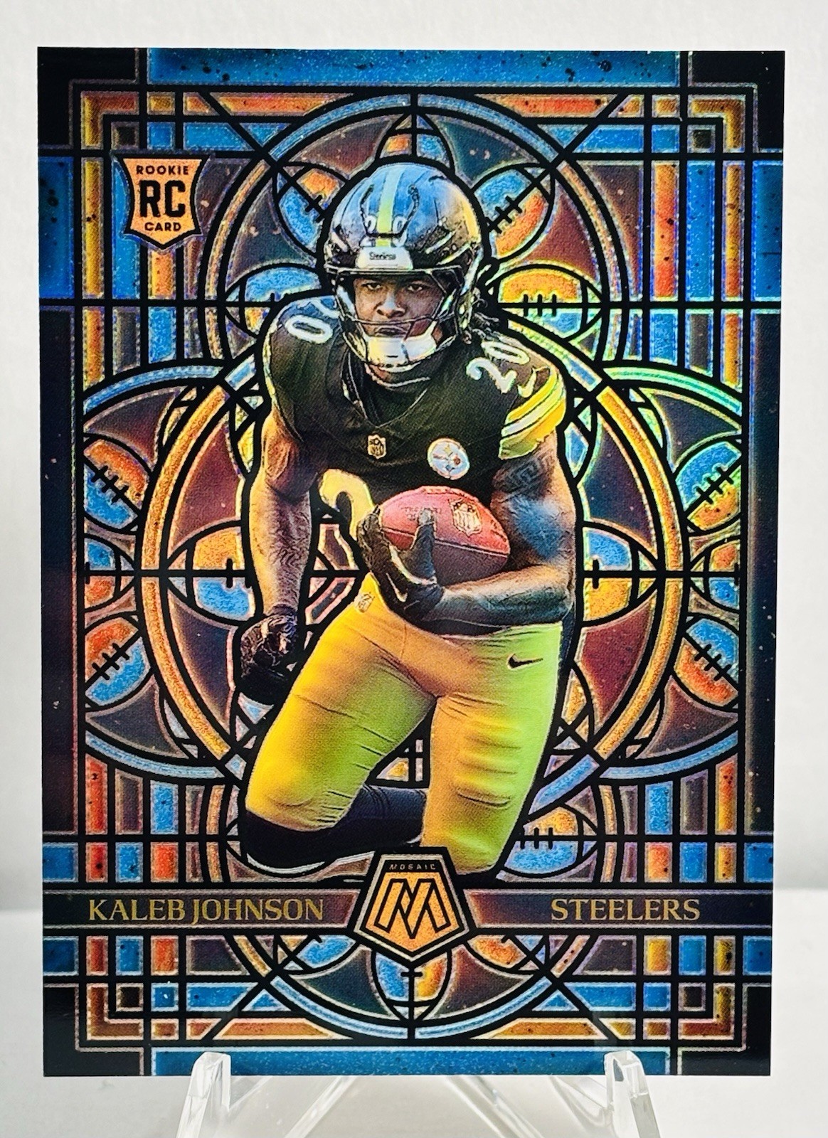 2025 Panini Mosaic Kaleb Johnson Stained Glass Rookie RC SSP Case Hit Steelers