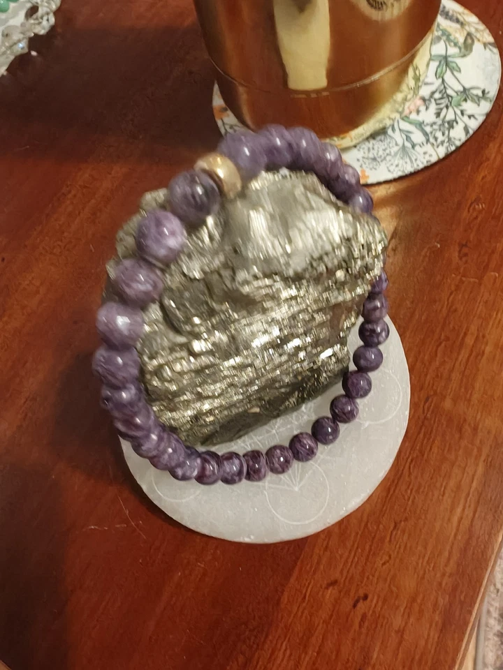 Pulseira genuína AAAA+ grau Charoite | Pulseira genuína Charoite 6mm | Charoit - Imagem 2 de 3