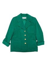 Vintage YSL Green Wool Blazer Jacket Gold Buttons 80s 90s Medium