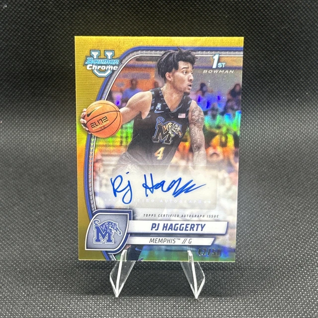 2025 Bowman Chrome U PJ Haggerty 1st Bowman Auto SP True Gold /50 Memphis 🔥